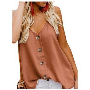 Button Down Spaghetti Strap V-Neck Blouse TANK TOP
